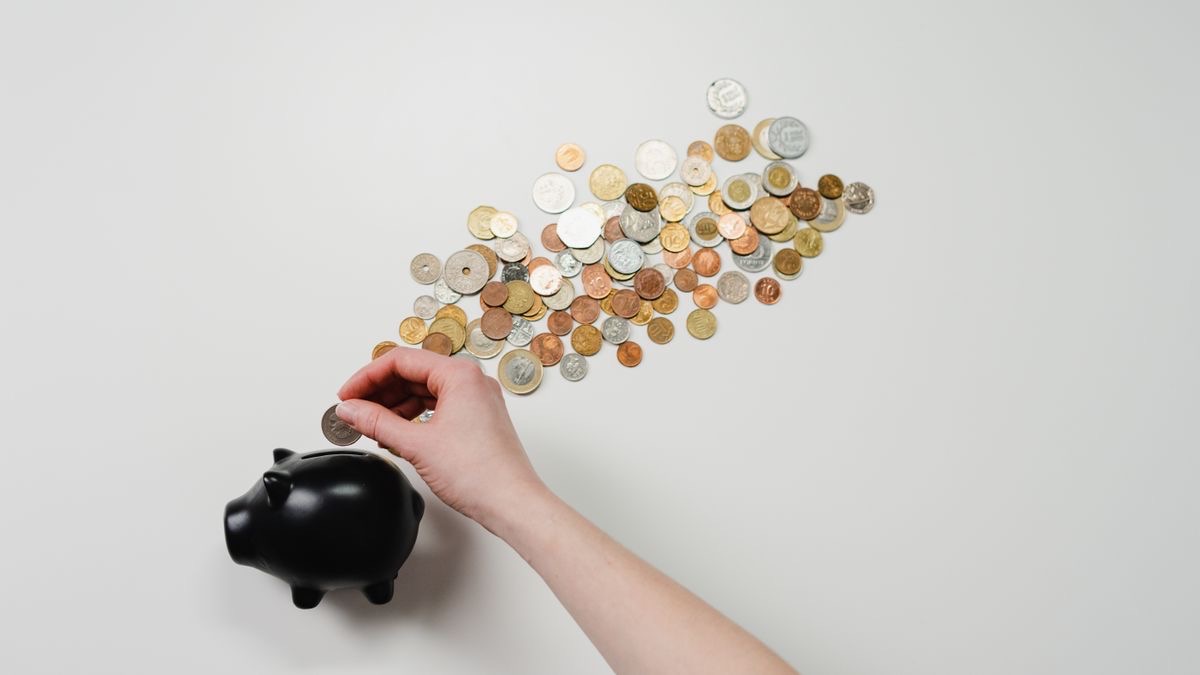 A hand dropping coins into a black piggy bank, representing finding the cheapest SERP API