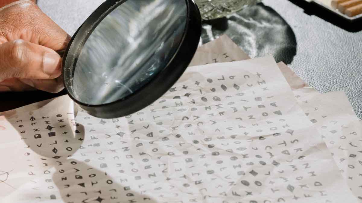 A magnifying glass examining printed documents, representing parsing structured HTML search results in Python