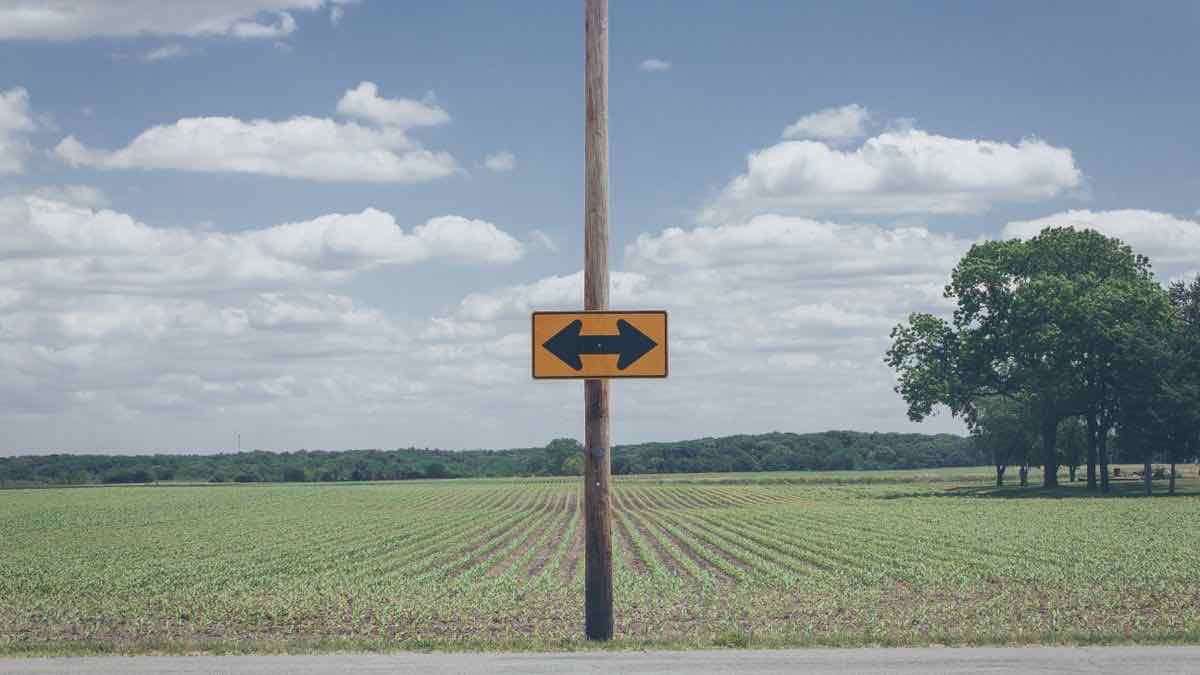 A two-way arrow sign on a pole, representing choosing between Serper alternatives